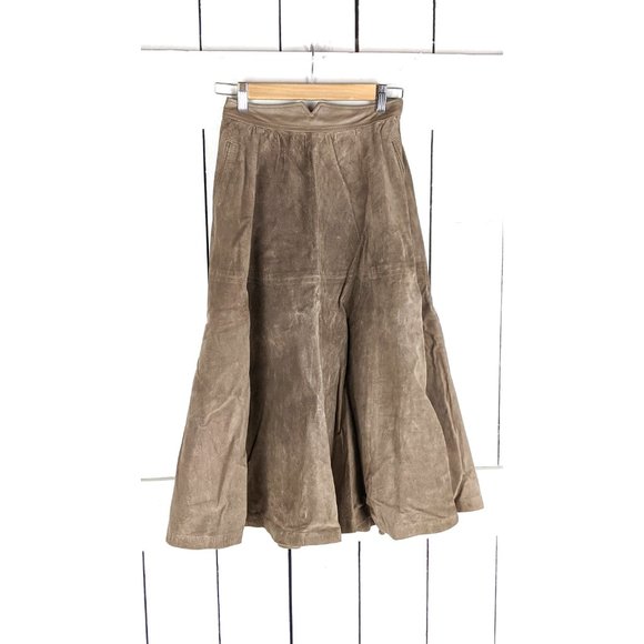 Vintage 1980s high waist suede leather full midi skirt medium - Picture 2 of 4